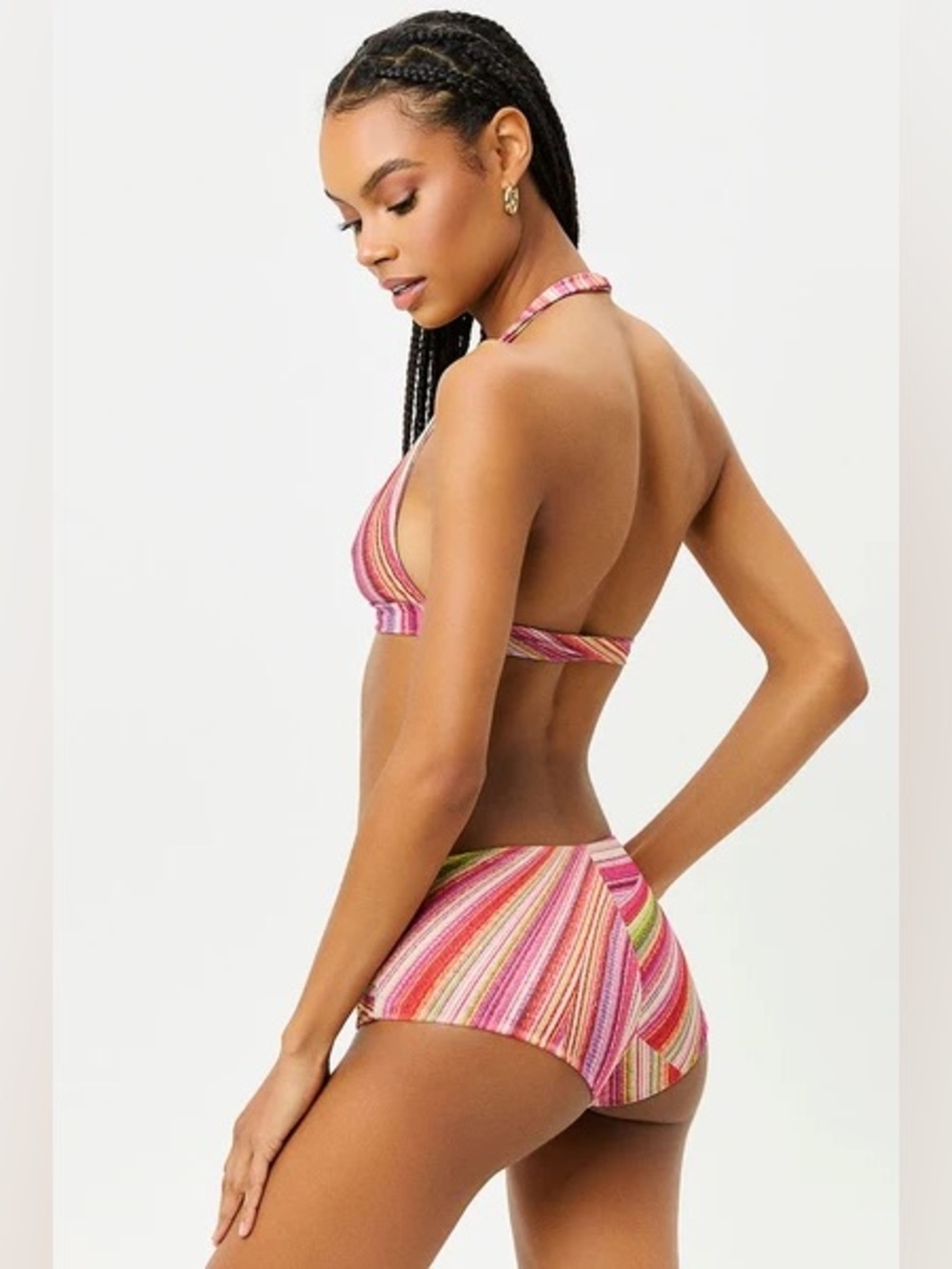 Frankies Bikini x Hailee Steinfeld SMALL retro pink striped swimsuit bikini set - Picture 3 of 13